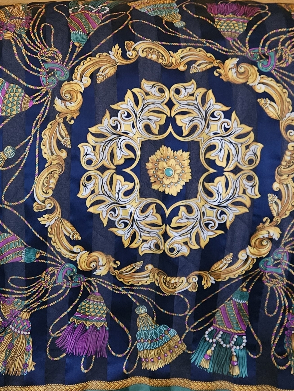 Vintage Berkshire Scarf Made in Italy Polyester 30 in square Rope Tassels